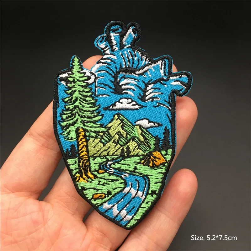 Parche de paisaje para ropa, Parche de viaje natural, apliques de planchado, pegatinas, insignias bordadas, Parche de rayas para mochila - imagen 4