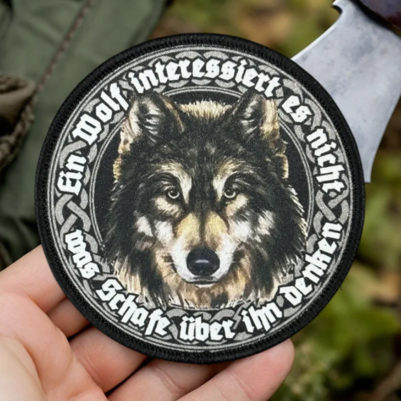 Parche con estampado de cabeza de lobo, chaleco táctico, sombreros con gancho y bucle, insignia de moral, mochila, pegatinas decorativas, parches para brazalete para ropa - imagen 2