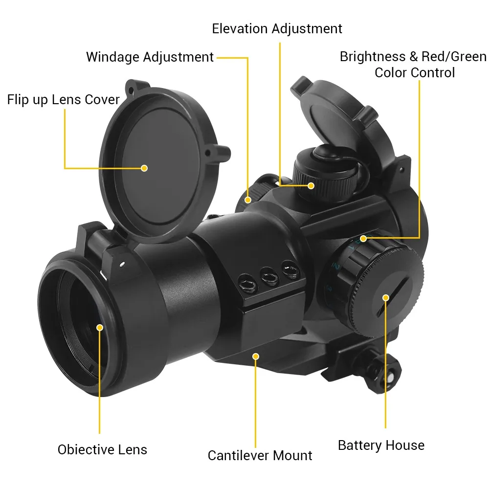 Mira telescópica táctica de punto rojo, mira telescópica óptica con láser verde, accesorios para Airsoft de caza, 1x30mm - imagen 5