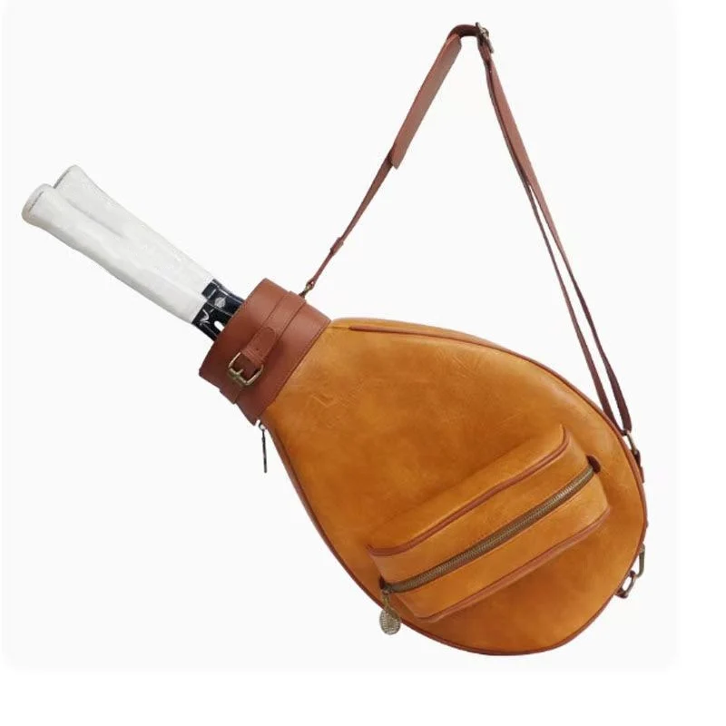 Bolso de un solo hombro para tenis, bolsa de PU para deportes, puede acomodar 2 raquetas, bolsos cruzados para exteriores, mochila de entrenamiento Vintage multifuncional - imagen 4