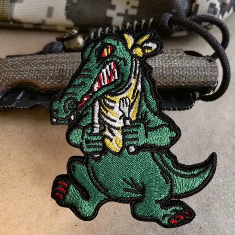 Parche bordado de cocodrilo hambriento, chaleco táctico, insignia de moral con gancho y bucle, pegatinas decorativas para mochila, parches para brazalete para ropa - imagen 5