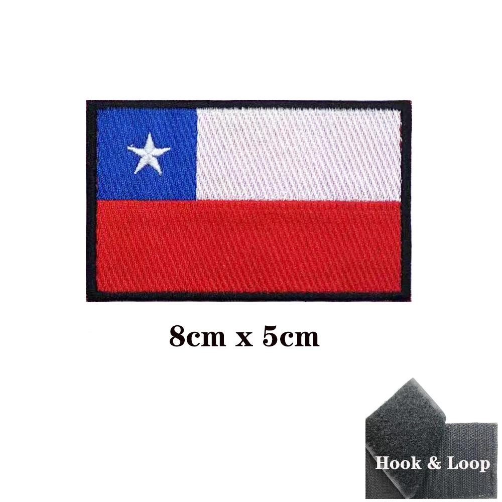 Parches de bandera de Chile, brazalete, parche bordado, gancho y bucle, insignia bordada con hierro, raya militar - imagen 3