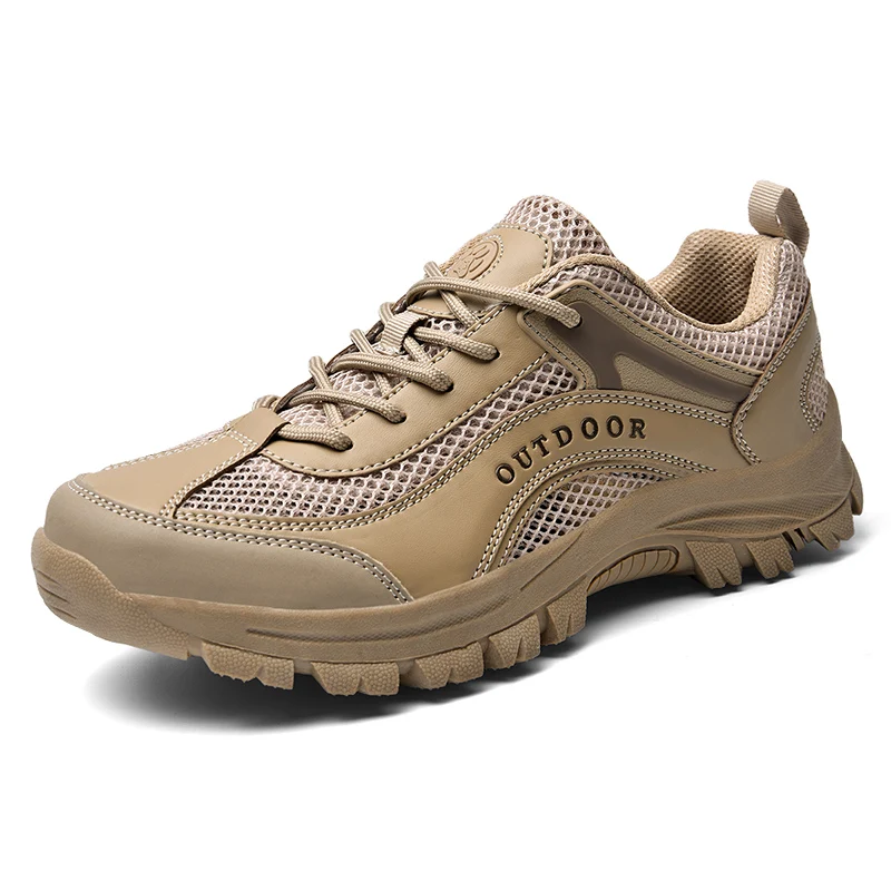 HIKEUP-zapatos de malla transpirables para hombre, calzado informal para senderismo, montañismo, suela de goma, talla grande