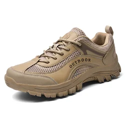 HIKEUP-zapatos de malla transpirables para hombre, calzado informal para senderismo, montañismo, suela de goma, talla grande