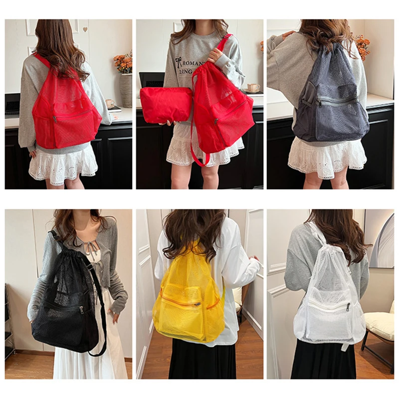 Mochila de malla para natación y playa, gran capacidad, para viajes al aire libre, Camping, desplazamientos, bolsa hueca, viaje transparente, salida, mochila universitaria - imagen 3