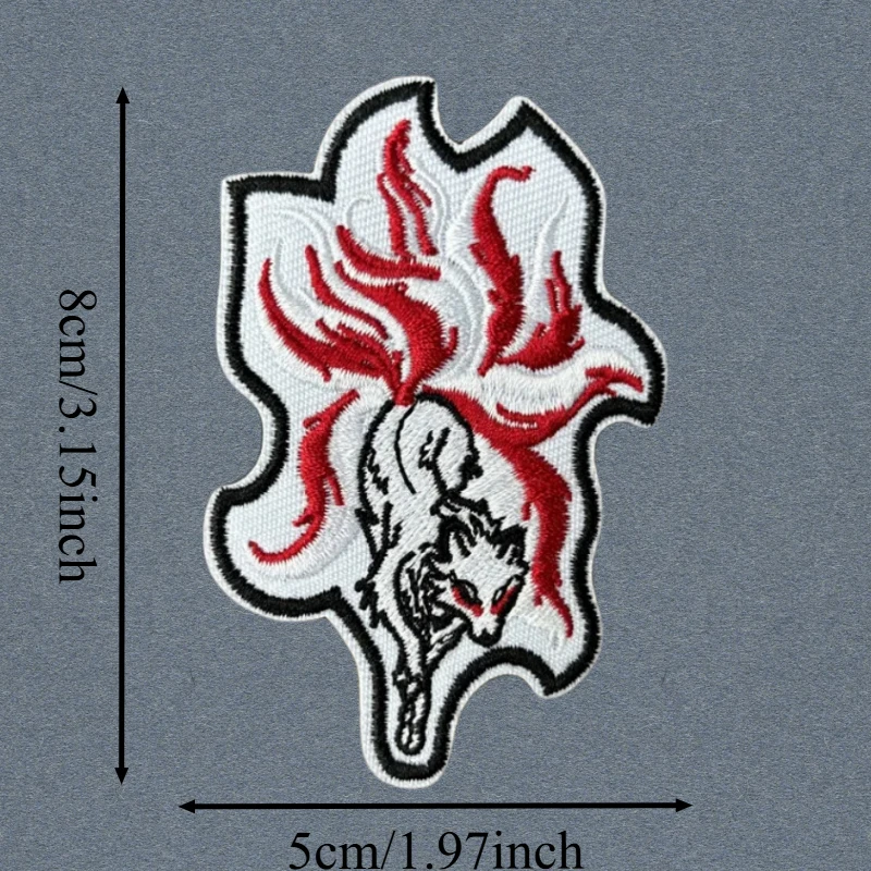 Parche bordado de zorro de nueve colas, chaleco táctico, insignia de moral con gancho y bucle, pegatinas decorativas para mochila, parches para brazalete para ropa - imagen 3