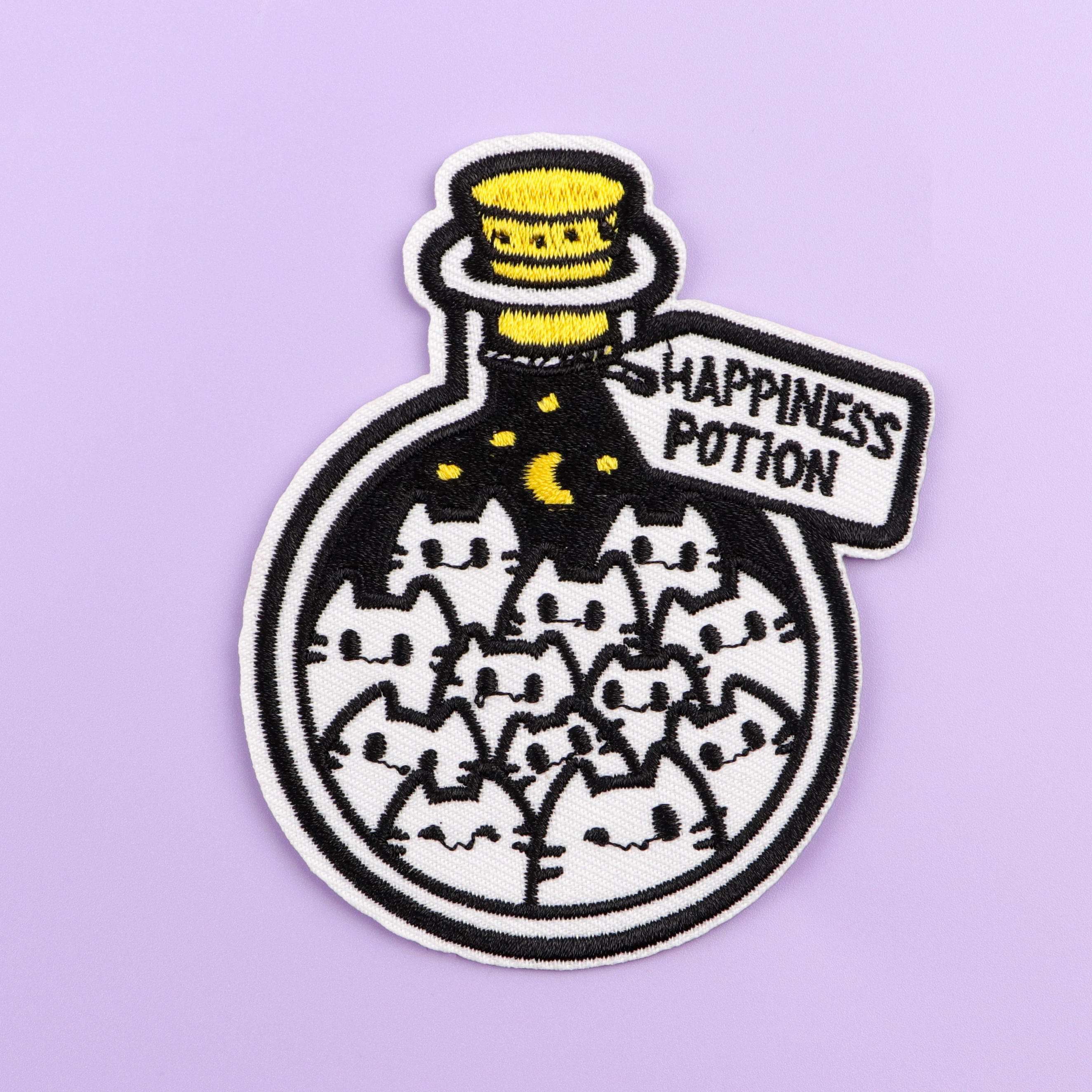 Parche bordado de gato negro, parches termoadhesivos para planchar veneno de felicidad para ropa, insignias para coser DIY - imagen 2