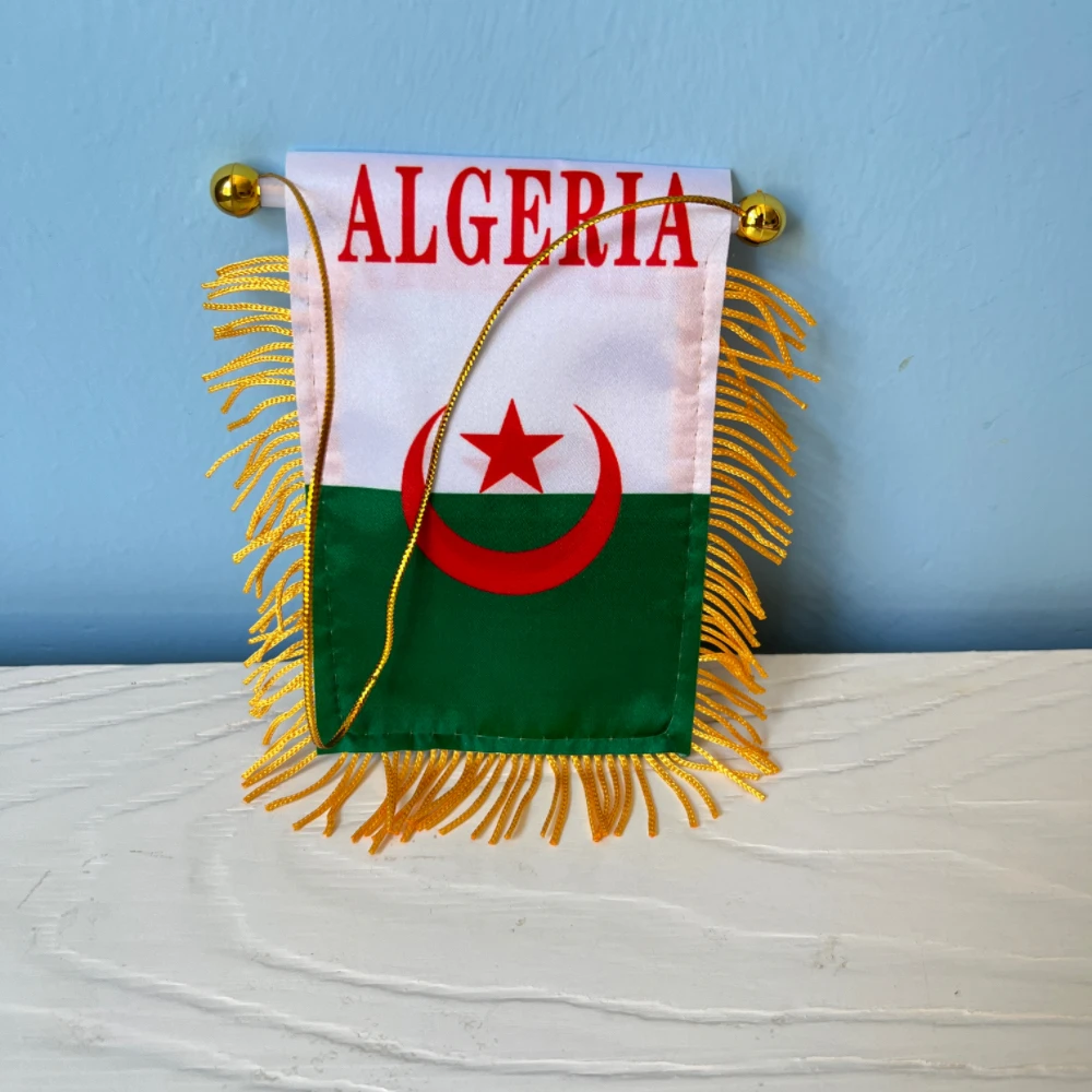 Bandera nacional de doble cara de Argelia, 10x14cm, Mini tela opaca impresa de doble cara, bandera nacional colgante - imagen 3