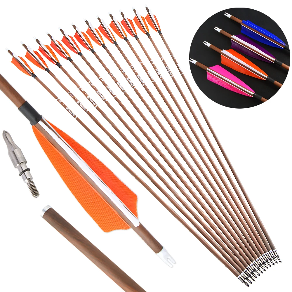 12 Uds flechas de tiro con arco 32,6 pulgadas flecha de carbono puro columna vertebral 340 400 500 600 eje ID 6,2mm para arco recurvo caza tiro al portab