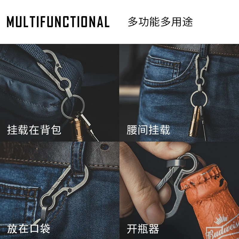 CooYoo-llavero de aleación de titanio KM01 para hombre, hebilla colgante de coche, gancho para abrebotellas - imagen 5