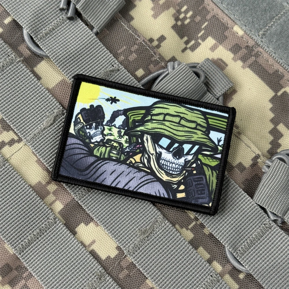 Parche "Fear and Hatred", calavera táctica, moral militar, apliques personalizados, pegatina para mochila, parches impresos con gancho para ropa - imagen 3