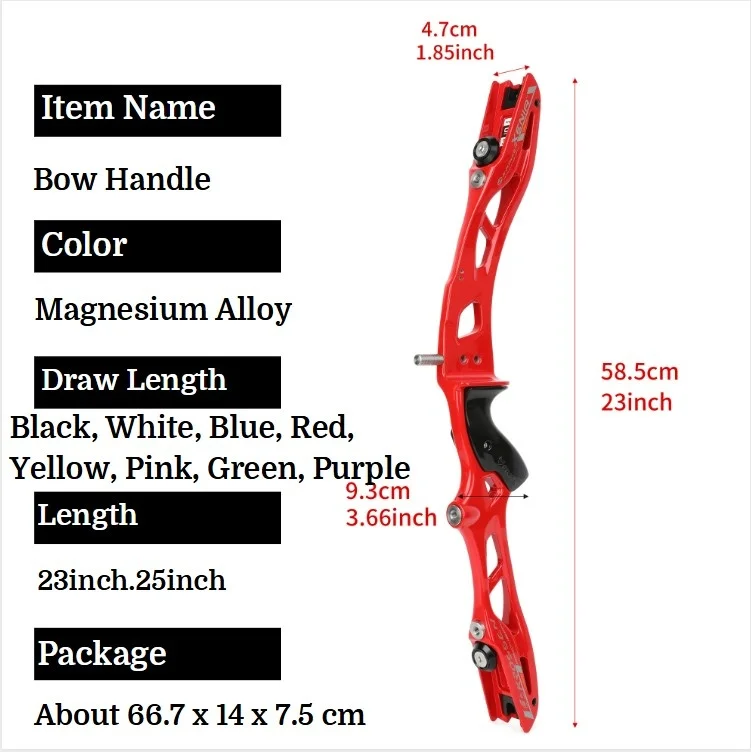 Arco recurvo de tiro con arco de 23 pulgadas/25 pulgadas, elevador de aleación de magnesio LH/RH, tiro con arco de caza, competición de objetivo, mango de arco profesional - imagen 5