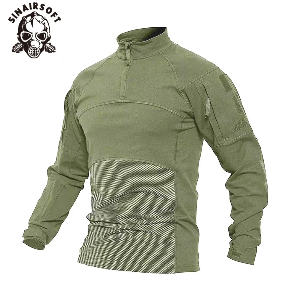 Camisa de combate táctico de camuflaje para hombre, camisas de uniforme de algodón elástico con cremallera 1/4, camiseta de camuflaje de manga larga - imagen 5
