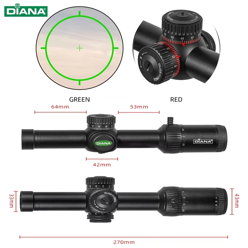 DIANA HD 1,2-6X24 FFP alcance compacto primer plano Focal táctico caza telescopios bloqueo reinicio tiro miras ópticas - imagen 2