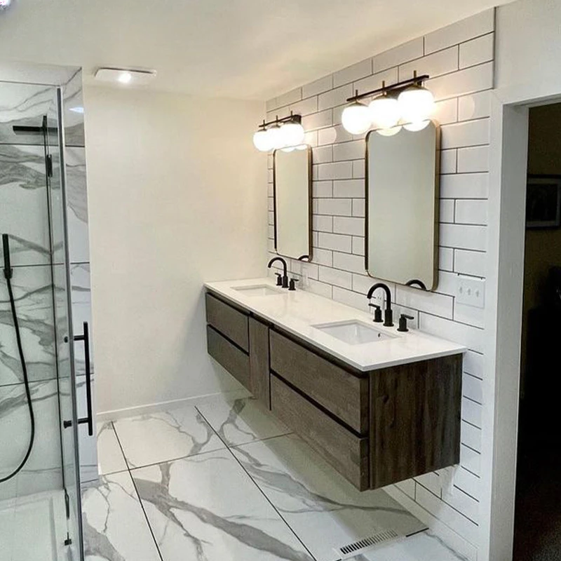 Gabinete de baño de placa de roca de madera de nogal negro, lujo ligero y lavado Simple - imagen 2