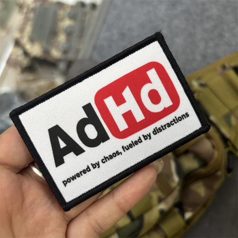 Parche táctico impreso "ADHD" para ropa, insignias de moral, parches militares con gancho, pegatinas para mochila