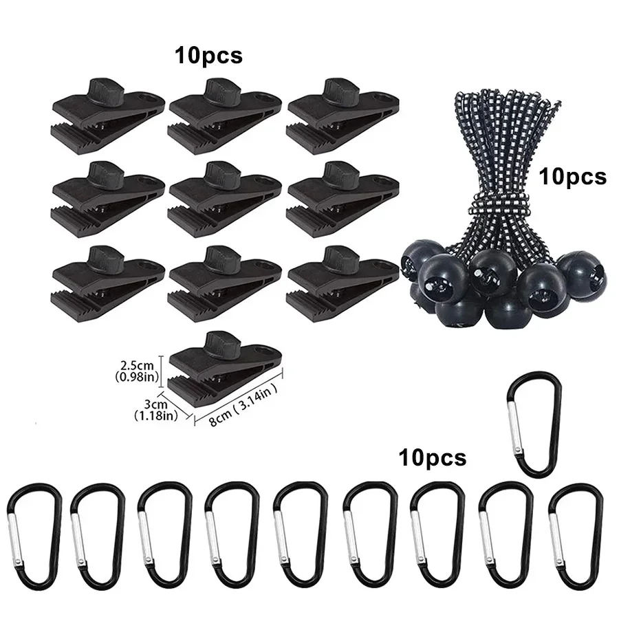 Clips para lona, abrazaderas para lona con agarre de bloqueo resistente, con cuerdas elásticas de bola, Clips fuertes para tienda de campaña, toldos para lona para acampar al aire libre, caravana - imagen 4
