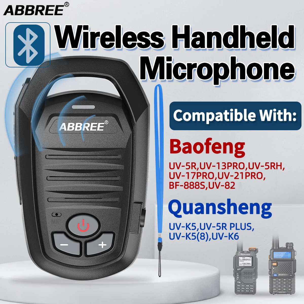ABBREE micrófono inalámbrico Bluetooth PTT micrófono con altavoz manos libres para Baofeng UV 5R 21 13 888S UV-32 Quansheng UV K5 (8) 5R Plus K6 - imagen 2
