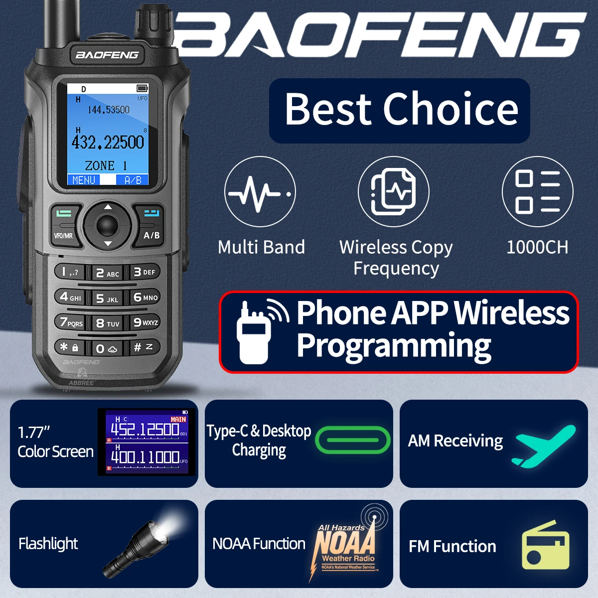 BAOFENG UV-21 PRO Walkie Talkie multibanda Bluetooth aplicación programación frecuencia de copia inalámbrica 1000CH NOAA AM actualización V3 Ham Radio - imagen 4
