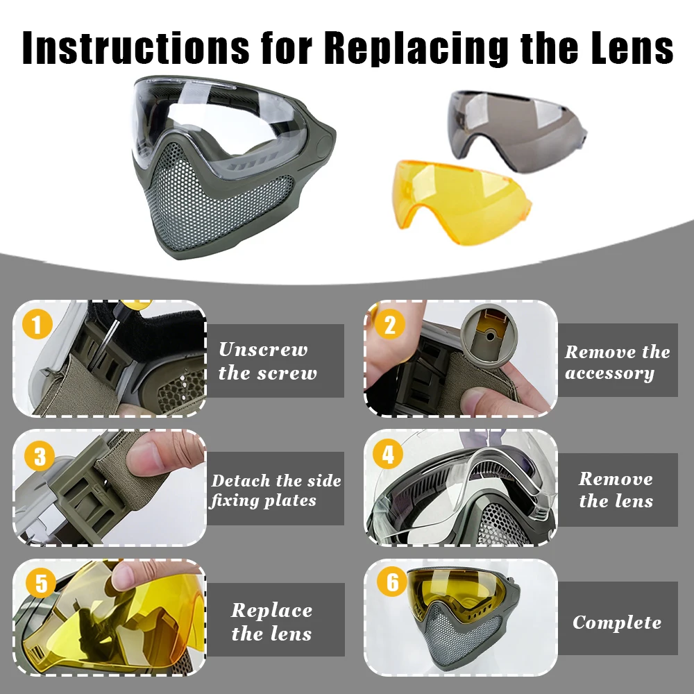 Máscara facial completa Airsoft con malla de acero, máscara protectora antiniebla para casco rápido, equipo de protección de Paintball, equipo Airsoft - imagen 4