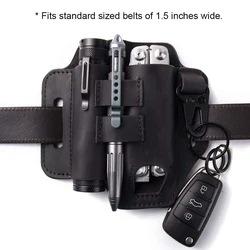 Funda cuero para multiherramienta EDC con bolsillos y clip llavero