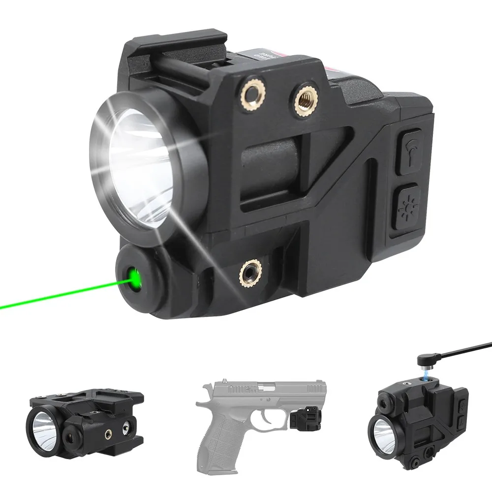 Combo de luz de pistola láser verde, linterna de pistola recargable magnética de 800LM, mira láser para riel Picatinny de 20mm