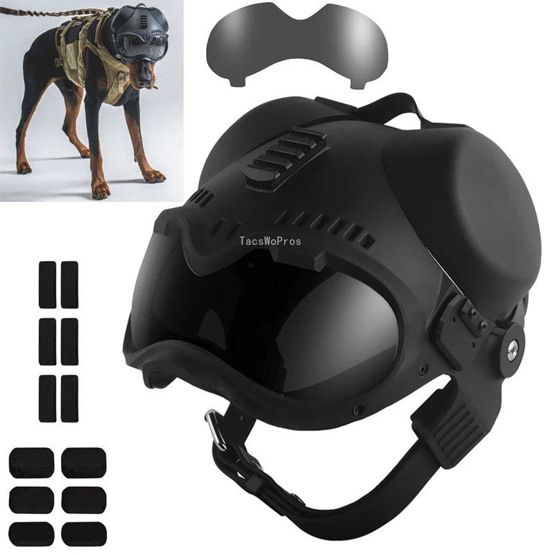 Cascos tácticos para entrenamiento de perros, cascos Airsoft para perros con gafas, protección auditiva para pastor alemán de Terrier holandés belga - imagen 2