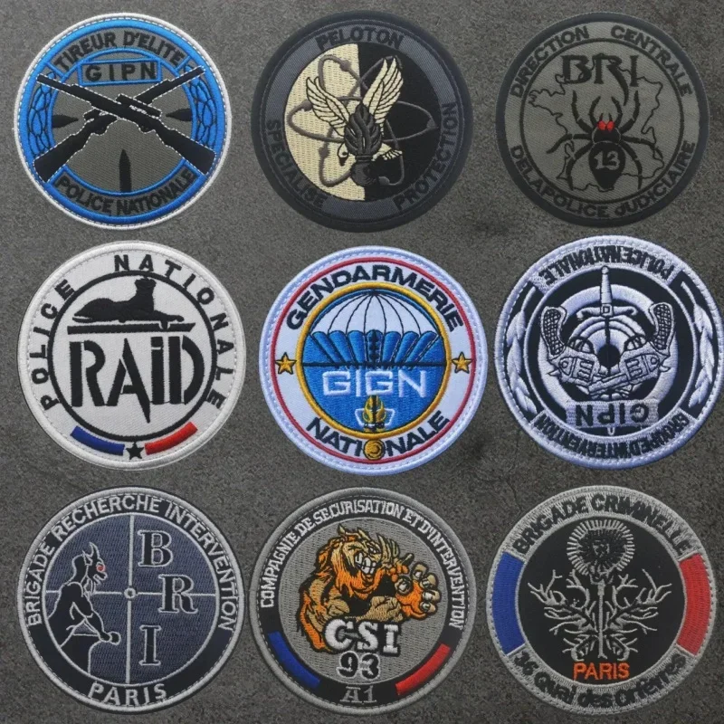 Parches bordados GIGN GIPN BRI, parche táctico de gancho y bucle francés para exteriores, insignia de moral militar, apliques de combate, ropa, mochila
