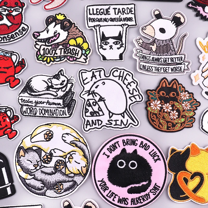 Parche de animales de dibujos animados, parche bordado de gato y ratón, mochila, sombreros, parches bordados para ropa, parches para planchar para ropa DIY - imagen 3