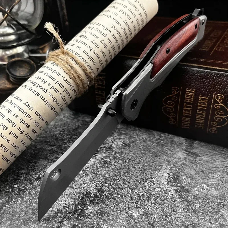 Cuchillo plegable DA107 EDC, hoja 5Cr13Mov, acero 420 + mango de madera de colores con clip de bolsillo, herramienta portátil para caza y senderismo al aire libre - imagen 4