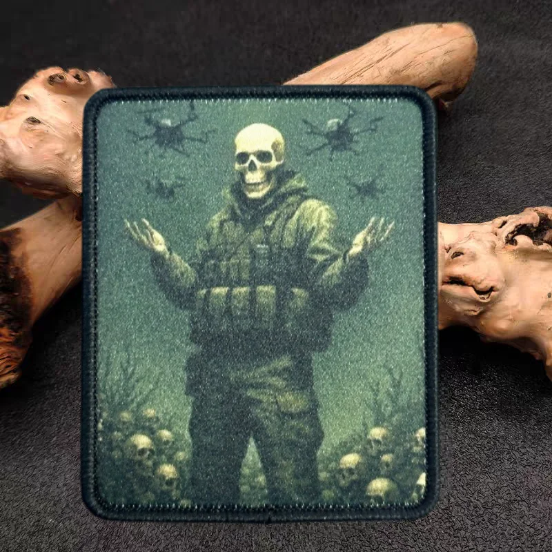 Parche con estampado de "UAV y calavera", chaleco táctico, insignia de moral con gancho y bucle, pegatina decorativa para mochila, parches para brazalete para ropa - imagen 2