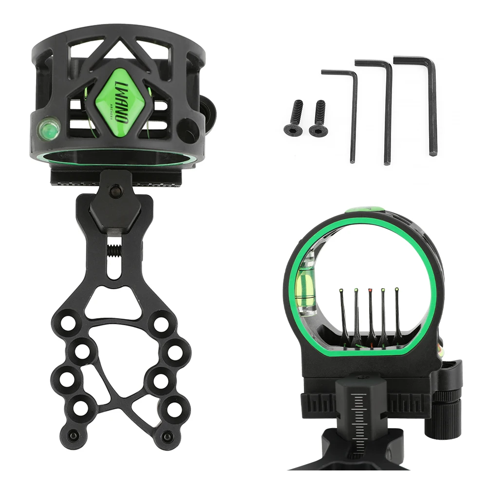 Arco compuesto, mira de 5 pines, mano izquierda/derecha, visión de luz de fibra óptica de 0,019 ", mira de puntería ajustable para tiro con arco y caza