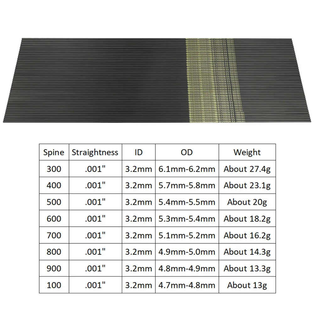 6/12 Uds 24T ejes de flechas de carbono puro 31 "SP340 400 500 600700 800 900 1000 ID 3,2mm eje tiro con arco caza objetivo - imagen 5