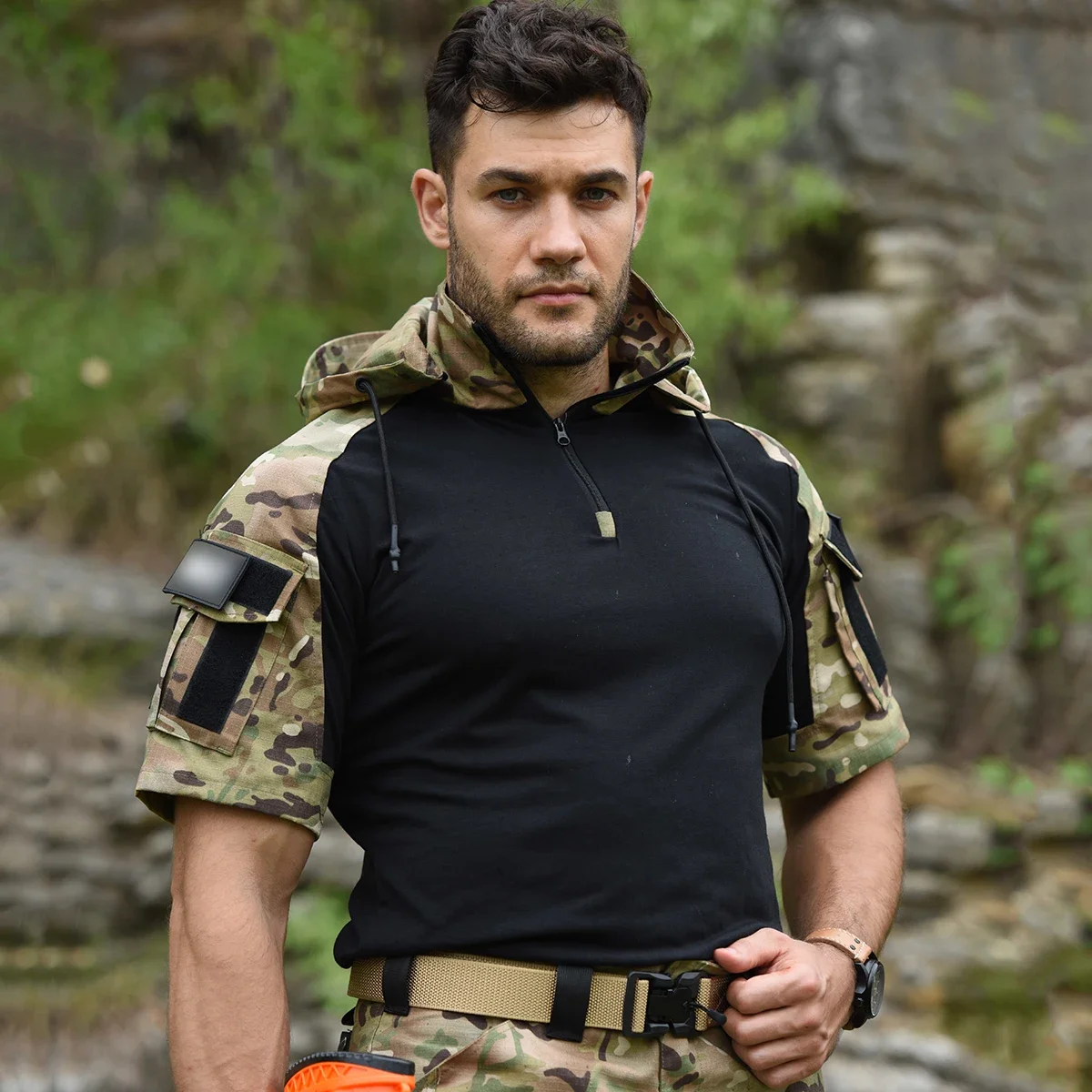 Camisetas Tácticas para Hombre - Camiseta Deportiva de Camuflaje de Combate - Camiseta Softair para Hombre - Camiseta de Senderismo con Capucha de Algodón - Traje de Caza para Hombre - Prendas de Vestir - Tops - imagen 5