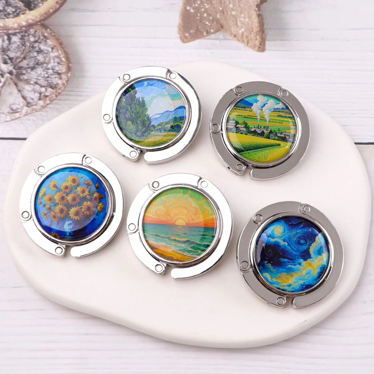 Ganchos para bolsos de cielo estrellado, soportes plegables de Metal para bolsas de mesa, perchas portátiles para monedero, accesorios de piezas de moda, ganchos antideslizantes