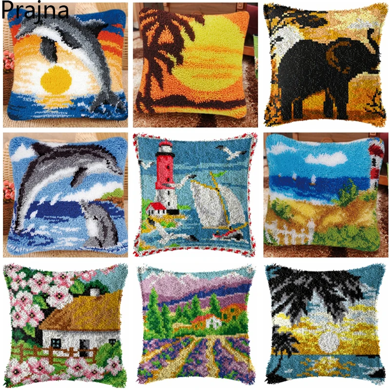 Gancho de pestillo para exteriores, nueva funda de almohada de cojín, Canva, ganchillo, Foamiran, almohada bordada, Kit de gancho de pestillo, almohada con nudo tejido