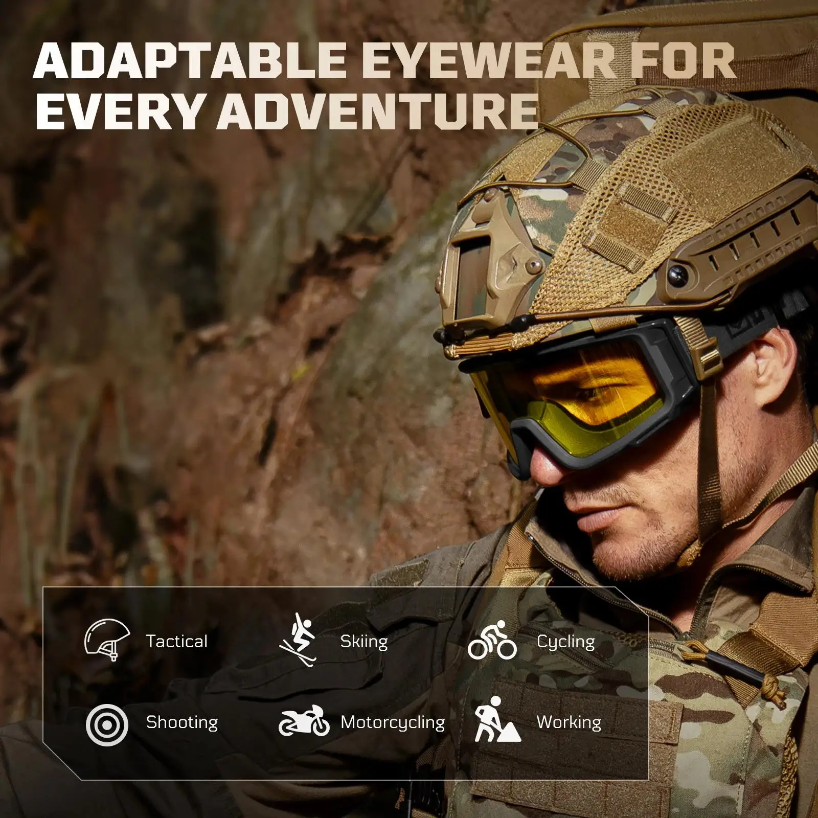 Gafas tácticas Airsoft 1TG antivaho, gafas de seguridad tácticas con 3 lentes resistentes a impactos para disparar, esquiar y montar - imagen 3