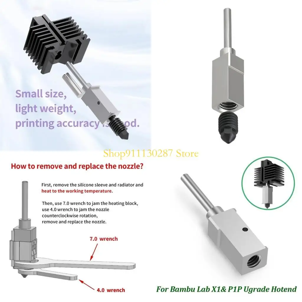 Bloque calor Hotend mejorado con segmento calefactor chapado en cobre J1HC para impresión laboratorio Bambu