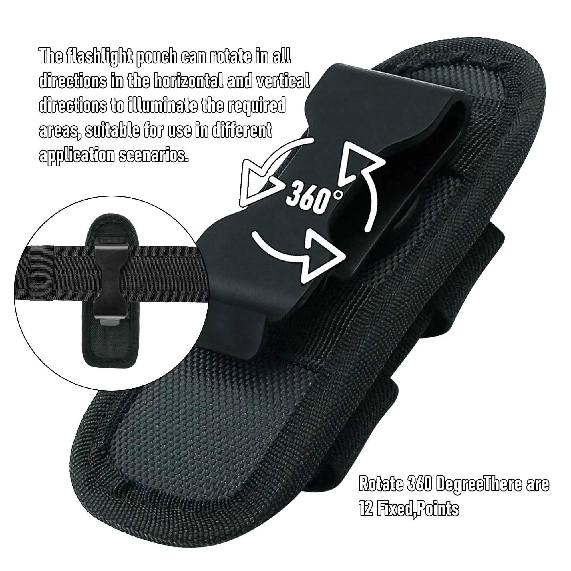 Funda para linterna táctica, bolsa para linterna giratoria, Clip para cinturón, estuche de transporte para antorcha con mosquetón de 360 grados - imagen 3