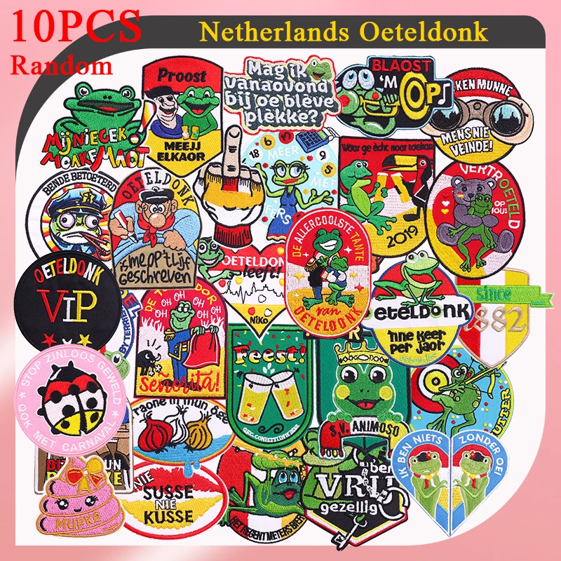 10 Uds. De emblema Oeteldonk aleatorio, parches bordados para planchar para ropa, insignias de Carnaval de Países Bajos, parche Fusible, regalos decorativos - imagen 3