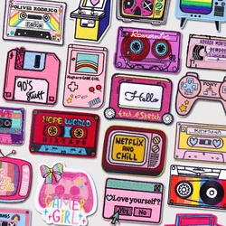 Parche bordado de TV de dibujos animados, accesorios para cámara de Radio, parches para planchar para ropa, pegatinas de costura, insignia