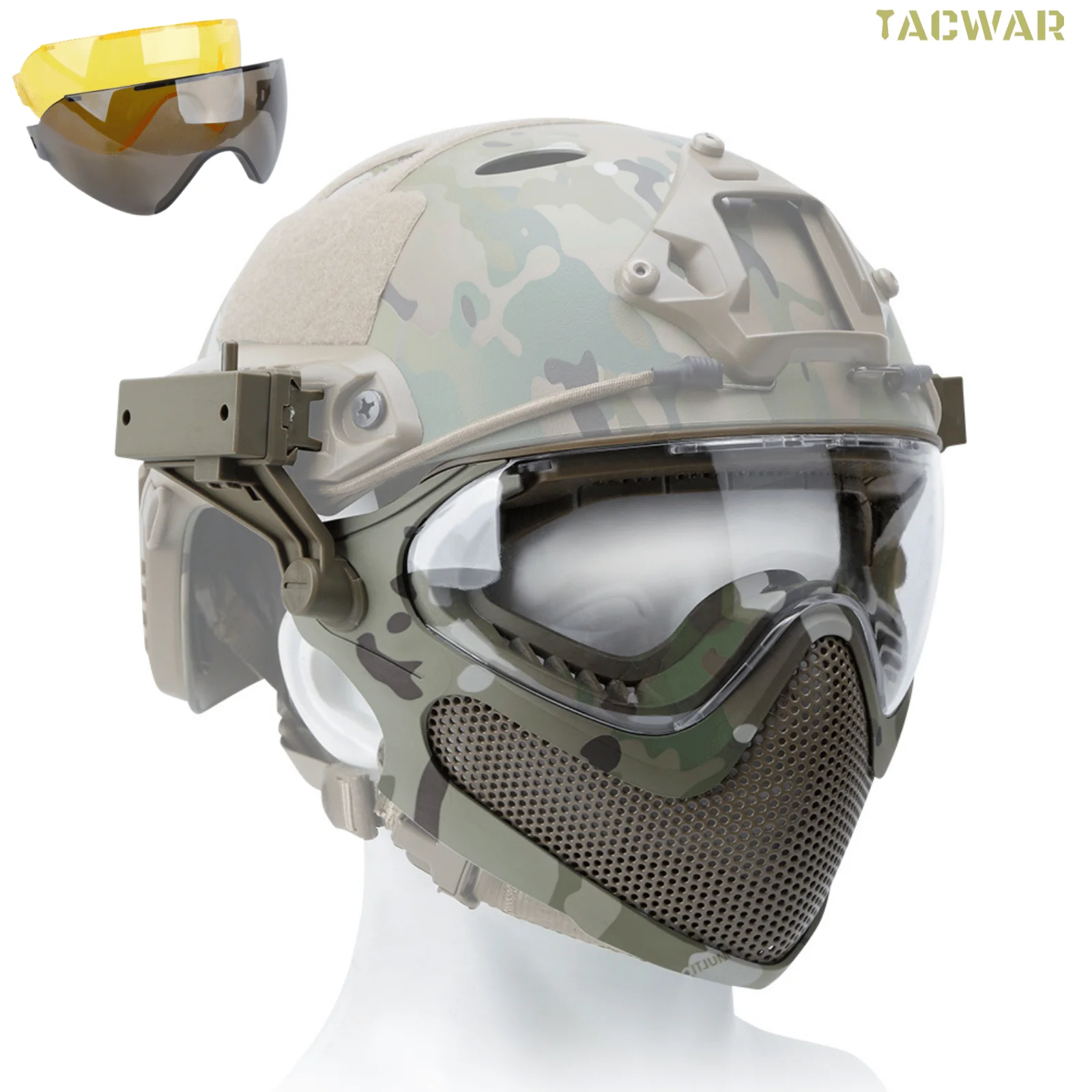 Máscara de malla de acero Airsoft de cara completa con 3 gafas antiniebla para casco rápido, máscara protectora de seguridad de 2 modos para disparar juegos de guerra CS