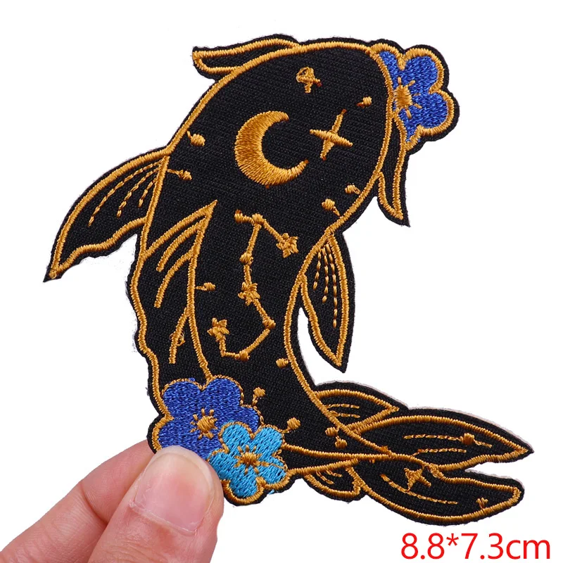 Parche de sol y luna, parche bordado de ballena y zorro, parches para planchar para ropa, parches de dibujos animados/onda DIY para ropa, pegatinas para coser chaqueta - imagen 5