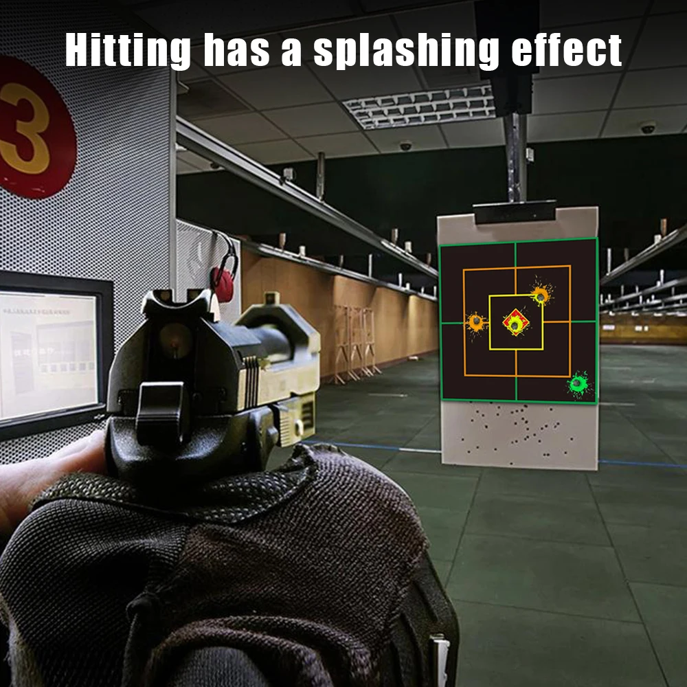 100/200 Uds. Alvos de papel de impacto amarillo fluorescente de 3 pulgadas pegatinas autoadhesivas para objetivos de tiro con salpicaduras - imagen 2