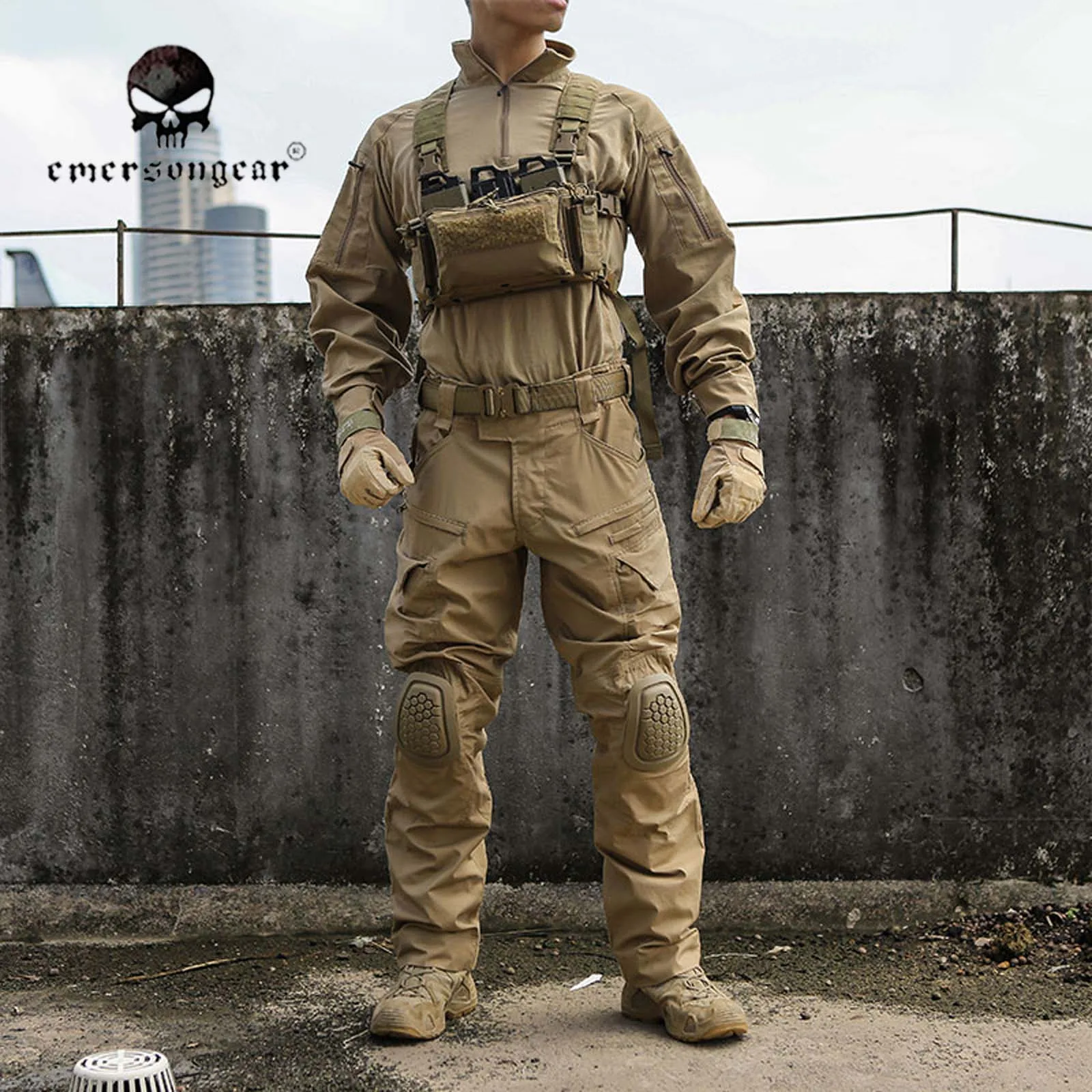 Emersongear-Conjunto de uniforme de combate táctico E4 para hombre, traje de camuflaje, camisa de entrenamiento de caza al aire libre, pantalones, Tops, pantalones Cargo de servicio