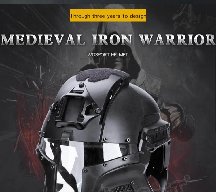 Casco táctico totalmente cubierto con gafas de visera vista frontal