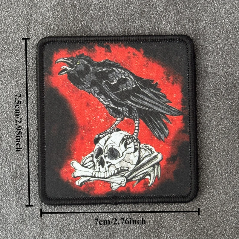 Parche "Crow and Skull" para ropa, insignia de moral táctica, brazalete con estampado, gancho, parche militar, pegatina para mochila - imagen 5