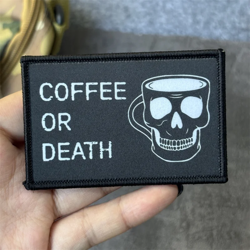 Parche impreso con insignia de moral táctica de café o muerte, equipo para exteriores, parches militares con gancho y bucle, pegatinas para ropa y mochila - imagen 3