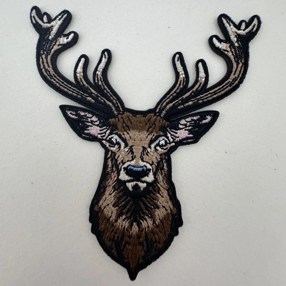 Parche de algodón bordado a mano con ciervo navideño, suministros para manualidades de ropa, parche bordado
