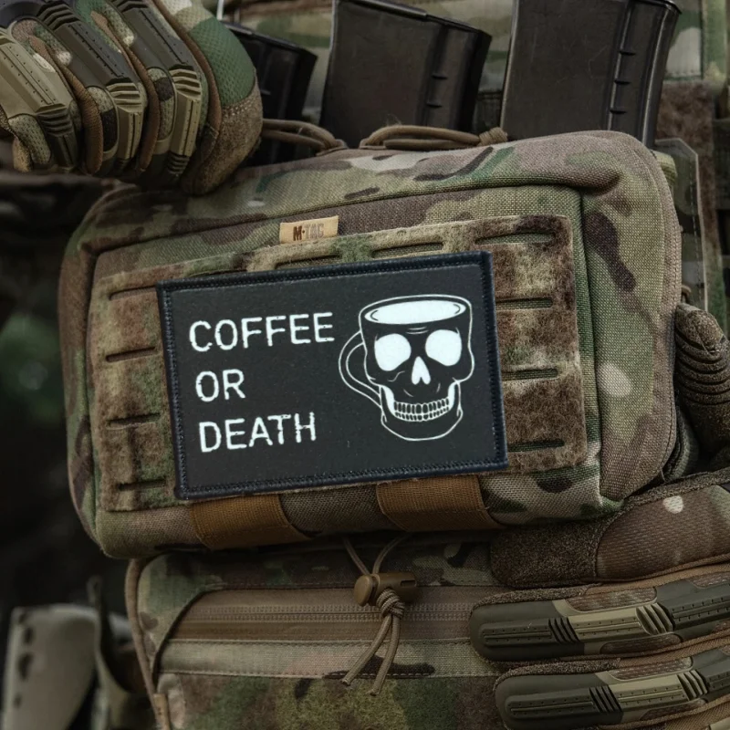 Parche estampado de café o muerte, chaleco táctico, insignia de moral con gancho y bucle, pegatinas decorativas para mochila, parches para brazalete para ropa - imagen 5